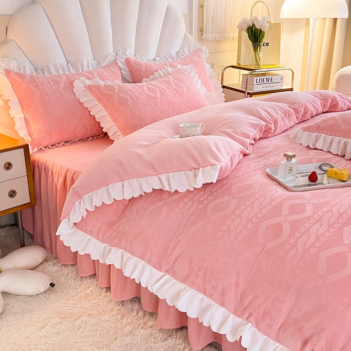 91家纺网 家纺一手货源 找家纺 梦之岛 2022韩版塔芙公主压花牛奶绒四件套 塔芙公主-玉