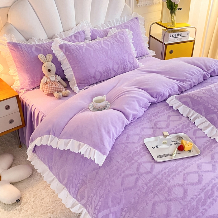 91家纺网 家纺一手货源 找家纺 梦之岛 2022韩版塔芙公主压花牛奶绒四件套 塔芙公主-紫