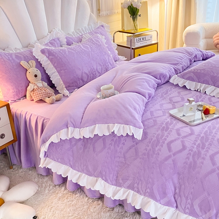 91家纺网 家纺一手货源 找家纺 梦之岛 2022韩版塔芙公主压花牛奶绒四件套 塔芙公主-紫
