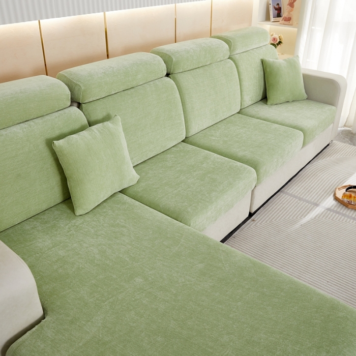 91家纺网 家纺一手货源 找家纺 逐日 2023新款加厚雪尼尔纯色沙发笠 雪尼尔-薄荷绿