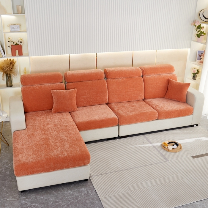 91家纺网 家纺一手货源 找家纺 逐日 2023新款加厚雪尼尔纯色沙发笠 雪尼尔-高级橙