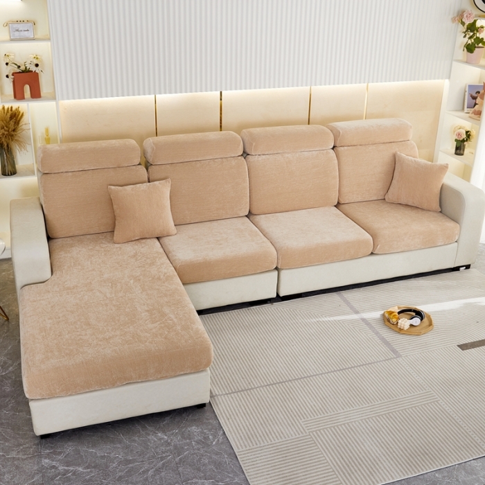 91家纺网 家纺一手货源 找家纺 逐日 2023新款加厚雪尼尔纯色沙发笠 雪尼尔-卡其色