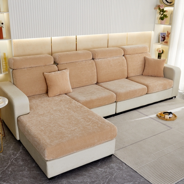 91家纺网 家纺一手货源 找家纺 逐日 2023新款加厚雪尼尔纯色沙发笠 雪尼尔-卡其色