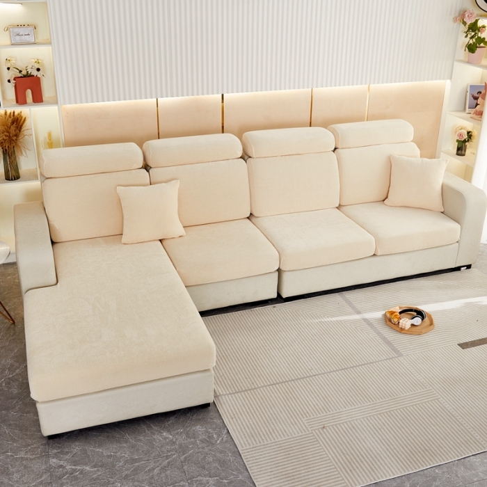 91家纺网 家纺一手货源 找家纺 逐日 2023新款加厚雪尼尔纯色沙发笠 雪尼尔-米黄色