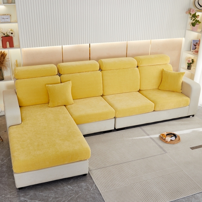 91家纺网 家纺一手货源 找家纺 逐日 2023新款加厚雪尼尔纯色沙发笠 雪尼尔-柠檬黄