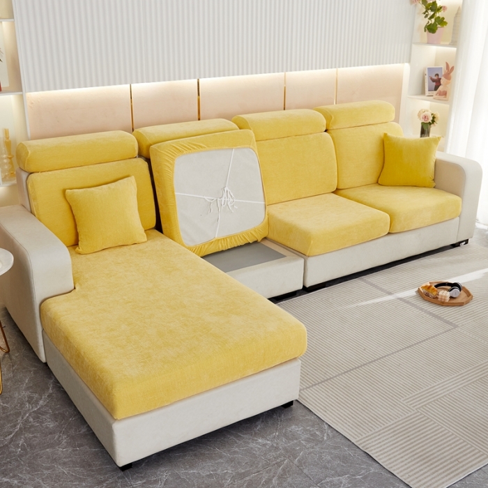 91家纺网 家纺一手货源 找家纺 逐日 2023新款加厚雪尼尔纯色沙发笠 雪尼尔-柠檬黄