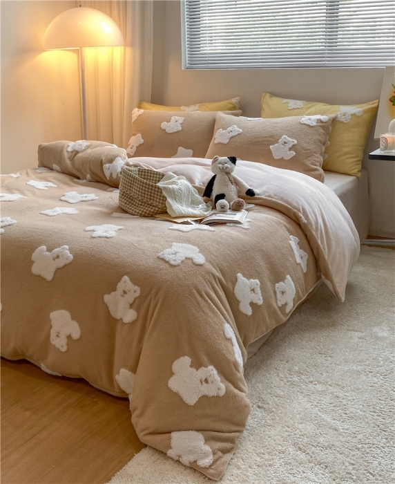 91家纺网 家纺一手货源 找家纺 （总）棉眠 2022新款牛奶绒四件套冬日熊熊系列