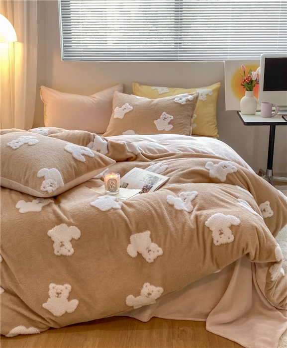 91家纺网 家纺一手货源 找家纺 （总）棉眠 2022新款牛奶绒四件套冬日熊熊系列