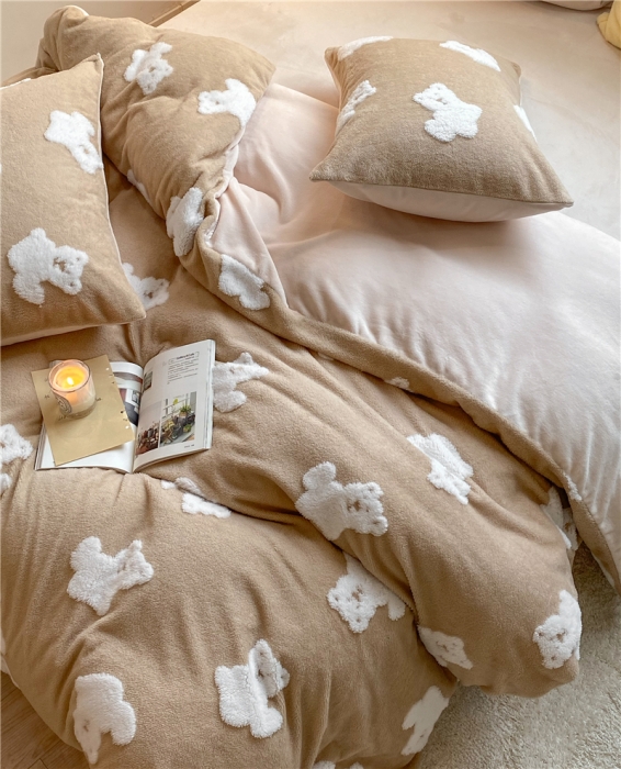 91家纺网 家纺一手货源 找家纺 （总）棉眠 2022新款牛奶绒四件套冬日熊熊系列