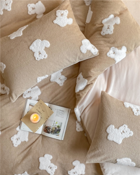 91家纺网 家纺一手货源 找家纺 棉眠 2022新款牛奶绒四件套冬日熊熊系列 冬日熊-咖