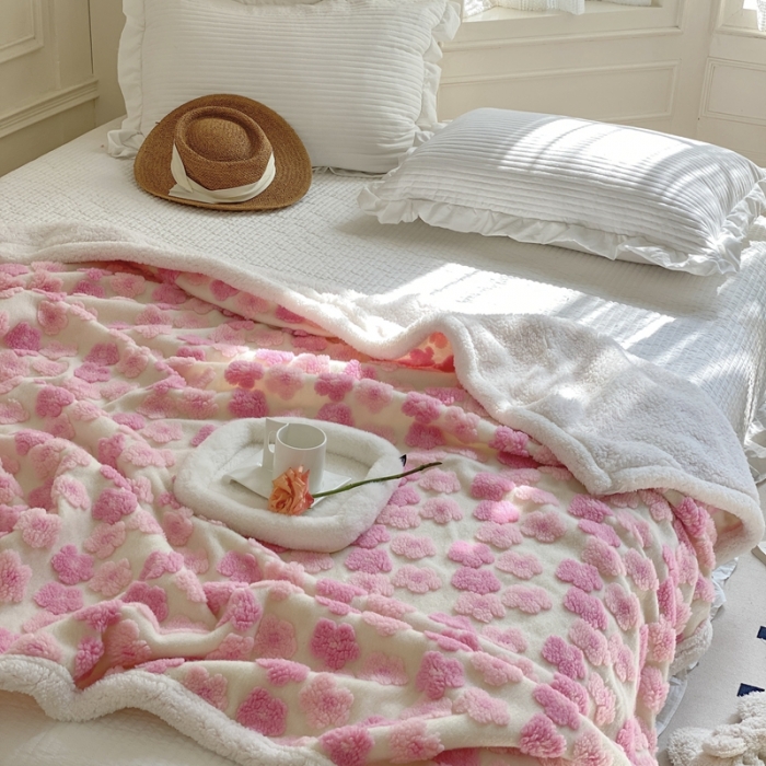 91家纺网 家纺一手货源 找家纺 总圆岛家纺 2022定制款高克重羊毛吹风提花暖绒文艺毯风格一