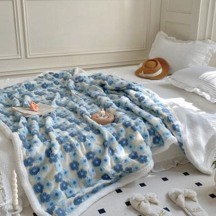圆岛家纺 2022定制款高克重羊毛吹风提花暖绒文艺毯 风格一 蓝楹
