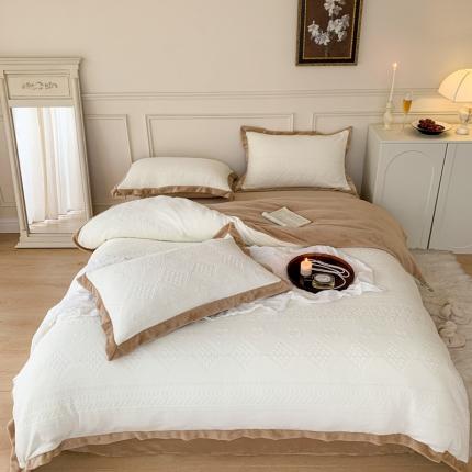 91家纺网 家纺一手货源 找家纺 总 圆岛 2022新款四色入3D雕花牛奶绒保暖四件套 风格二