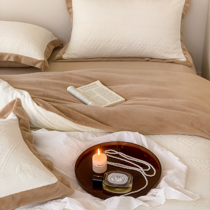 91家纺网 家纺一手货源 找家纺 圆岛 2022新款四色入3D雕花牛奶绒保暖四件套 风格二 温咖