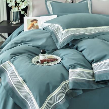 时亿 2022新140支长绒棉磨毛四件套中高端套件 芙拉-墨兰