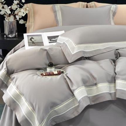 时亿 2022新140支长绒棉磨毛四件套中高端套件 芙拉-中灰