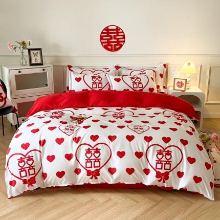 91家纺网 家纺一手货源 找家纺 (总) 老K（美阁） 2022新款小香风时尚婚庆印花四件套