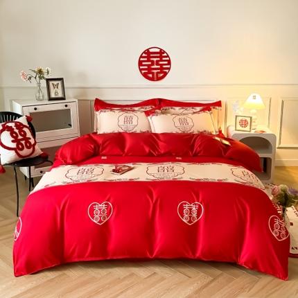 91家纺网 家纺一手货源 找家纺 (总) 老K（美阁） 2022新款小香风时尚婚庆印花四件套