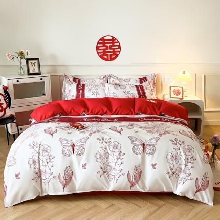 91家纺网 家纺一手货源 找家纺 (总) 老K（美阁） 2022新款小香风时尚婚庆印花四件套