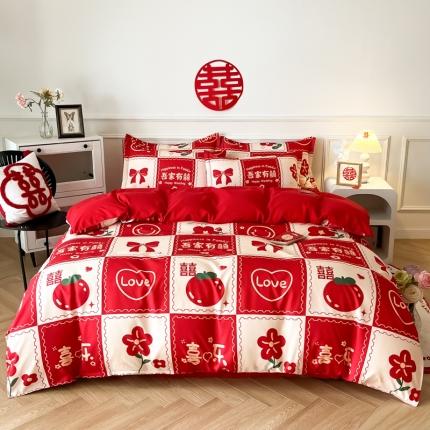 91家纺网 家纺一手货源 找家纺 (总) 老K（美阁） 2022新款小香风时尚婚庆印花四件套