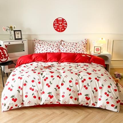 91家纺网 家纺一手货源 找家纺 (总) 老K（美阁） 2022新款小香风时尚婚庆印花四件套