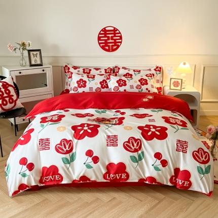 91家纺网 家纺一手货源 找家纺 (总) 老K（美阁） 2022新款小香风时尚婚庆印花四件套