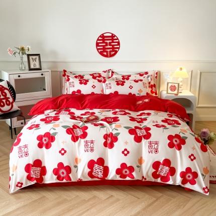 91家纺网 家纺一手货源 找家纺 (总) 老K（美阁） 2022新款小香风时尚婚庆印花四件套