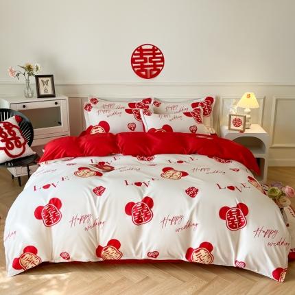 91家纺网 家纺一手货源 找家纺 (总) 老K（美阁） 2022新款小香风时尚婚庆印花四件套