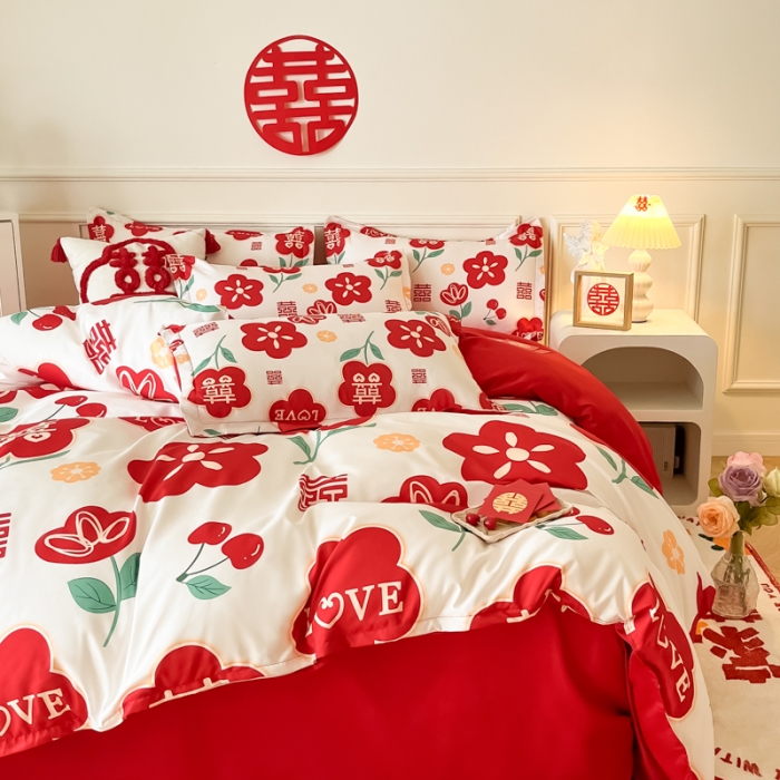 91家纺网 家纺一手货源 找家纺 (总) 老K（美阁） 2022新款小香风时尚婚庆印花四件套