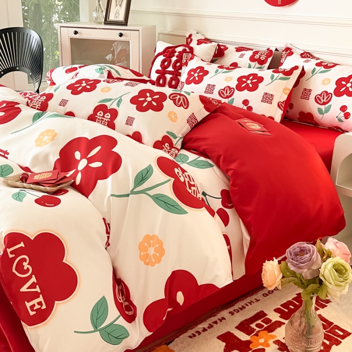 91家纺网 家纺一手货源 找家纺 (总) 老K（美阁） 2022新款小香风时尚婚庆印花四件套