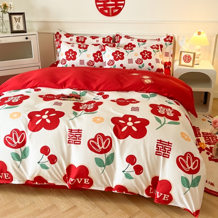 91家纺网 家纺一手货源 找家纺 (总) 老K（美阁） 2022新款小香风时尚婚庆印花四件套