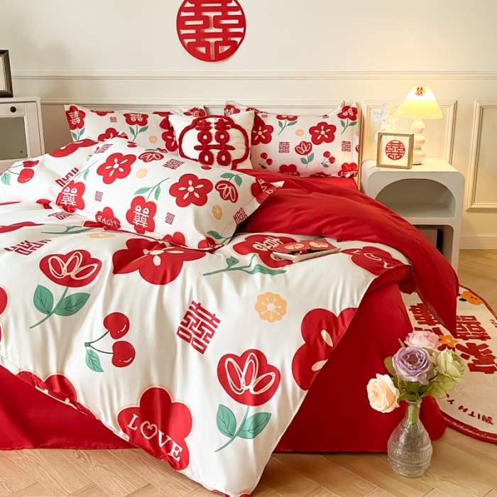 91家纺网 家纺一手货源 找家纺 (总) 老K（美阁） 2022新款小香风时尚婚庆印花四件套