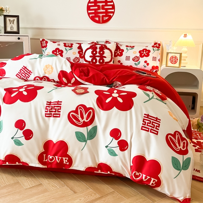 91家纺网 家纺一手货源 找家纺 (总) 老K（美阁） 2022新款小香风时尚婚庆印花四件套