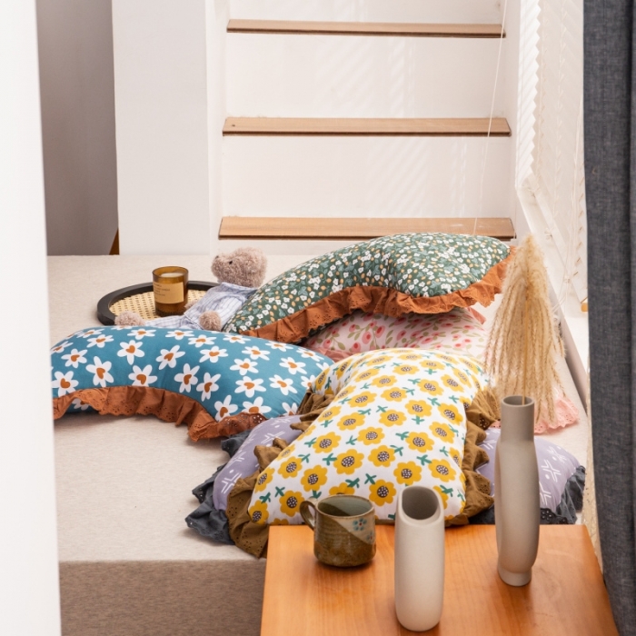 91家纺网 家纺一手货源 找家纺 （总）明星枕业2022新款全棉水洗棉韩版花边荞麦枕全荞枕头芯