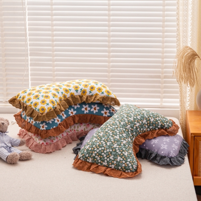 91家纺网 家纺一手货源 找家纺 （总）明星枕业2022新款全棉水洗棉韩版花边荞麦枕全荞枕头芯