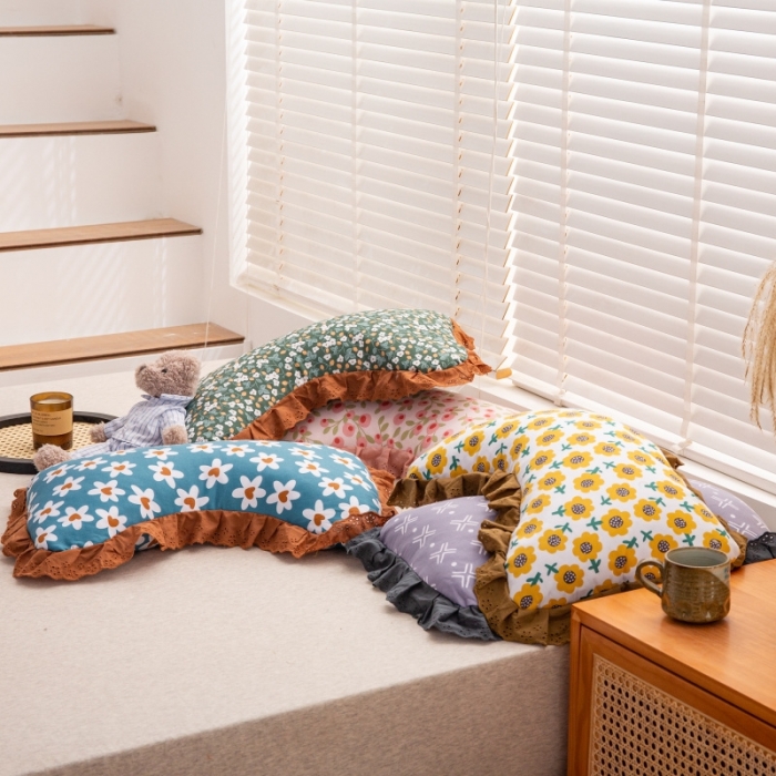 91家纺网 家纺一手货源 找家纺 （总）明星枕业2022新款全棉水洗棉韩版花边荞麦枕全荞枕头芯