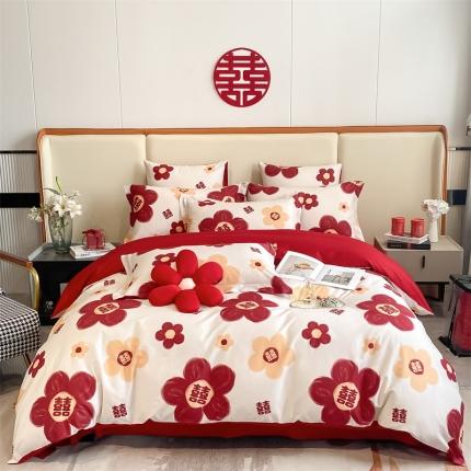 91家纺网 家纺一手货源 找家纺 （总）床绮 2024新款水洗磨毛印花婚庆四件套