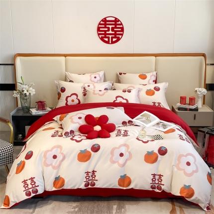 91家纺网 家纺一手货源 找家纺 （总）床绮 2024新款水洗磨毛印花婚庆四件套