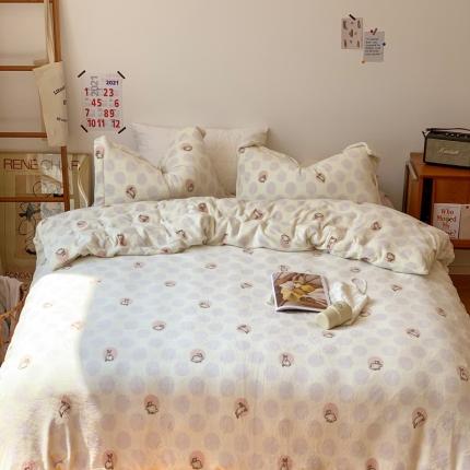 时年 2022新款全消光牛奶绒印花四件套 萌萌兔