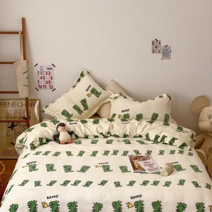 时年 2022新款全消光牛奶绒印花四件套 小恐龙