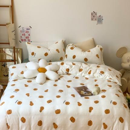 时年 2022新款全消光牛奶绒印花四件套 小南瓜