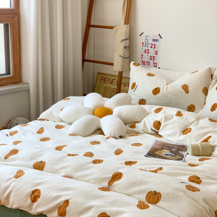 91家纺网 家纺一手货源 找家纺 时年 2022新款全消光牛奶绒印花四件套 小南瓜