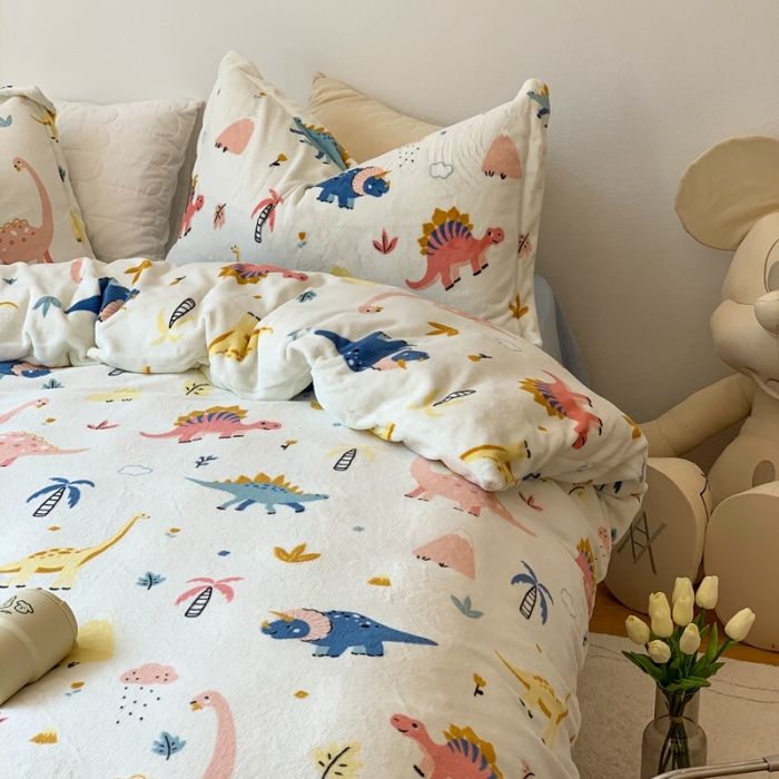 91家纺网 家纺一手货源 找家纺 时年 2022新款全消光牛奶绒印花四件套 侏罗纪