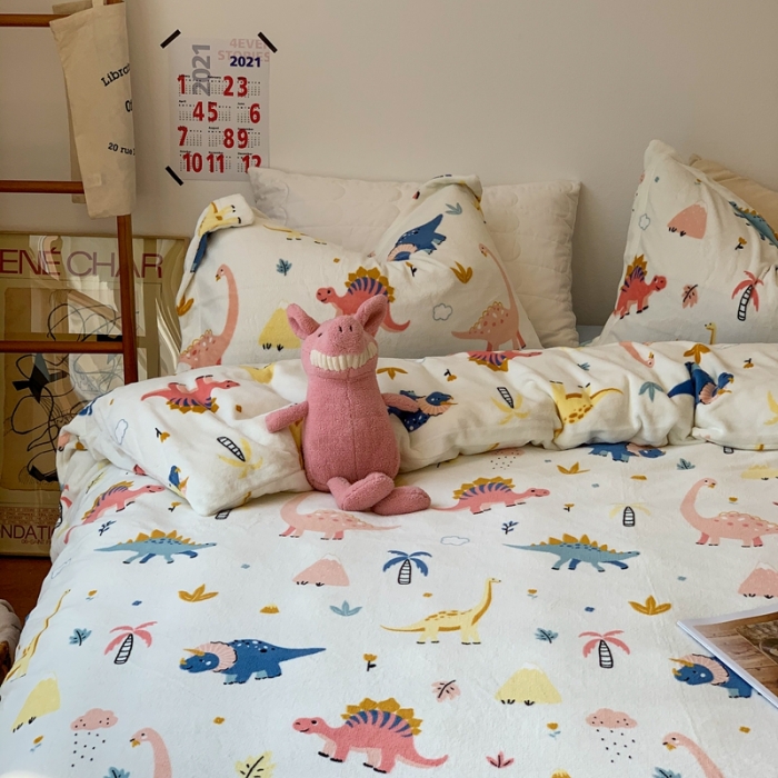 91家纺网 家纺一手货源 找家纺 时年 2022新款全消光牛奶绒印花四件套 侏罗纪