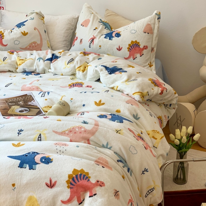 91家纺网 家纺一手货源 找家纺 时年 2022新款全消光牛奶绒印花四件套 侏罗纪