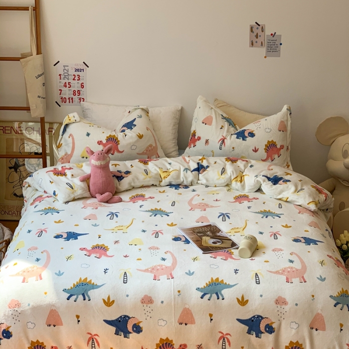 91家纺网 家纺一手货源 找家纺 时年 2022新款全消光牛奶绒印花四件套 侏罗纪