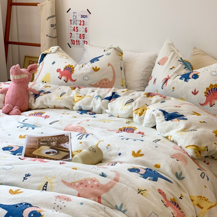 91家纺网 家纺一手货源 找家纺 时年 2022新款全消光牛奶绒印花四件套 侏罗纪