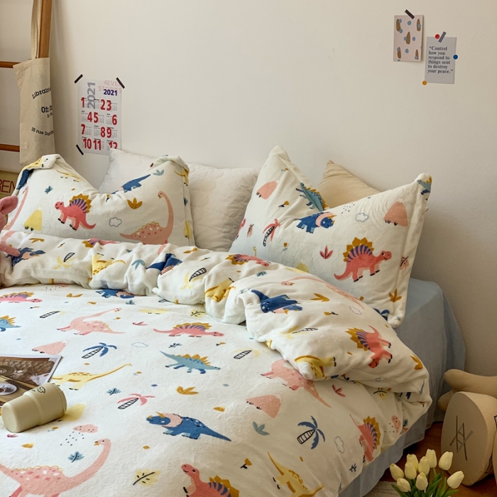 91家纺网 家纺一手货源 找家纺 时年 2022新款全消光牛奶绒印花四件套 侏罗纪