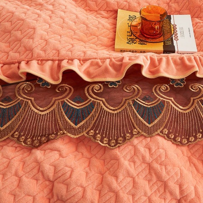 91家纺网 家纺一手货源 找家纺 情恒家纺 2025新款全夹棉床笠四件套 千鸟格缘 橙玉