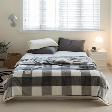 91家纺网 家纺一手货源 找家纺 寐眠 2022秋冬保暖加厚牛奶绒毛毯 灰大格